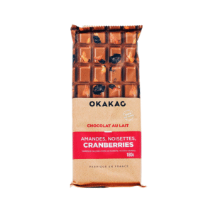 CHOCOLAT LAIT AMANDES, NOISETTES, CRANBERRIES 180G OKAKAO 180 G