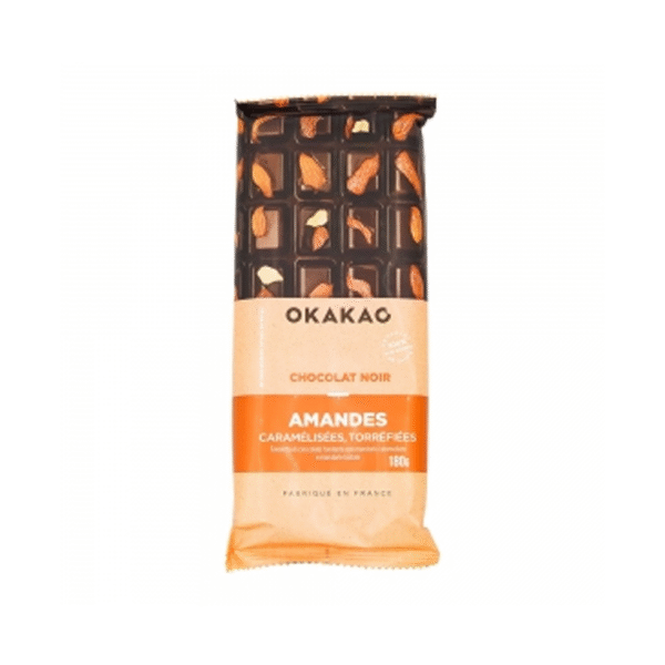 CHOCOLAT NOIR AMANDES CARAMÉLISÉES TORRÉFIÉES 180G OKAKAO 180 G